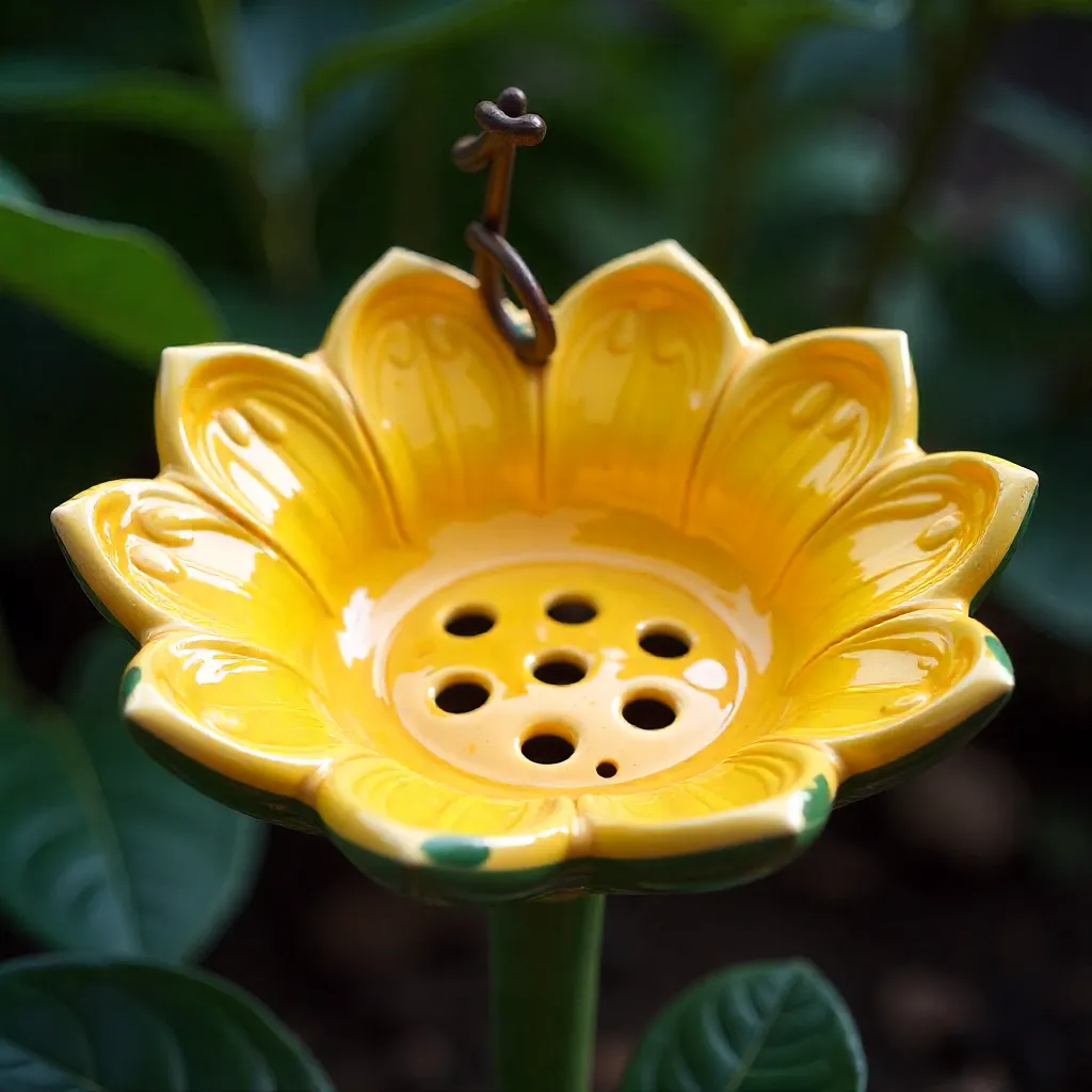 Keraaminen ruokintapaikka puutarhassa