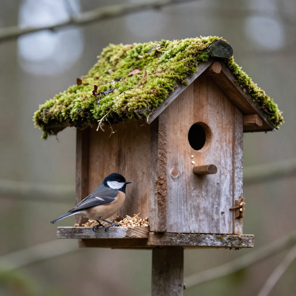 Luonnollinen puutarhaympäristö lintupönttöineen
